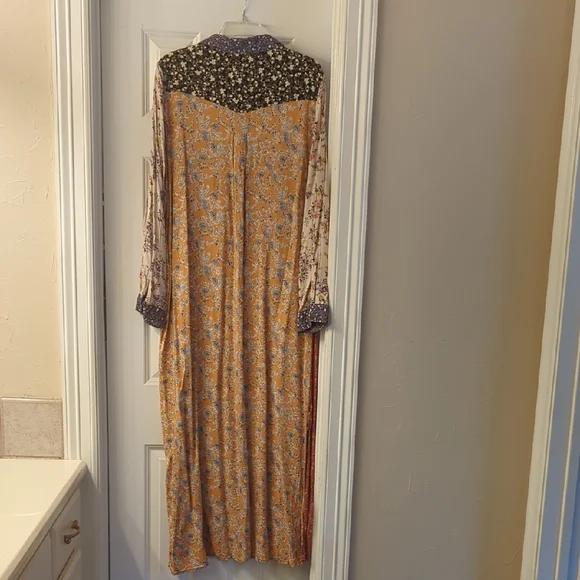 NATURAL LIFE Patchwork Floral Button-Front Maxi Dress - Rust, Blue, Cream - Picture 4 of 4